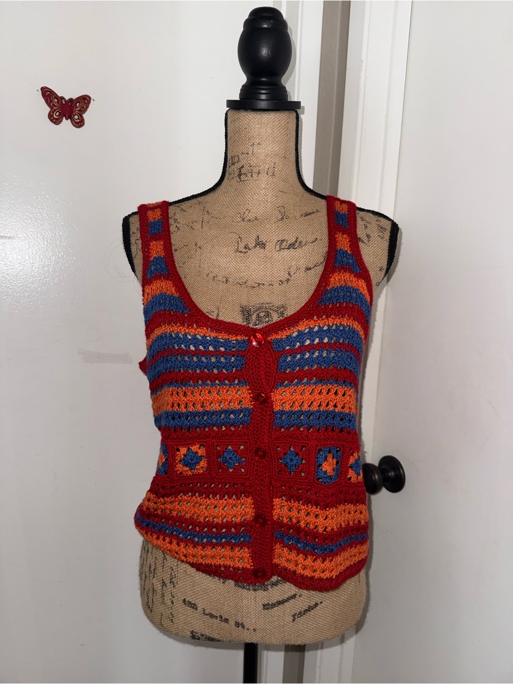 Crochet Tank Top in Red, Orange & Blue